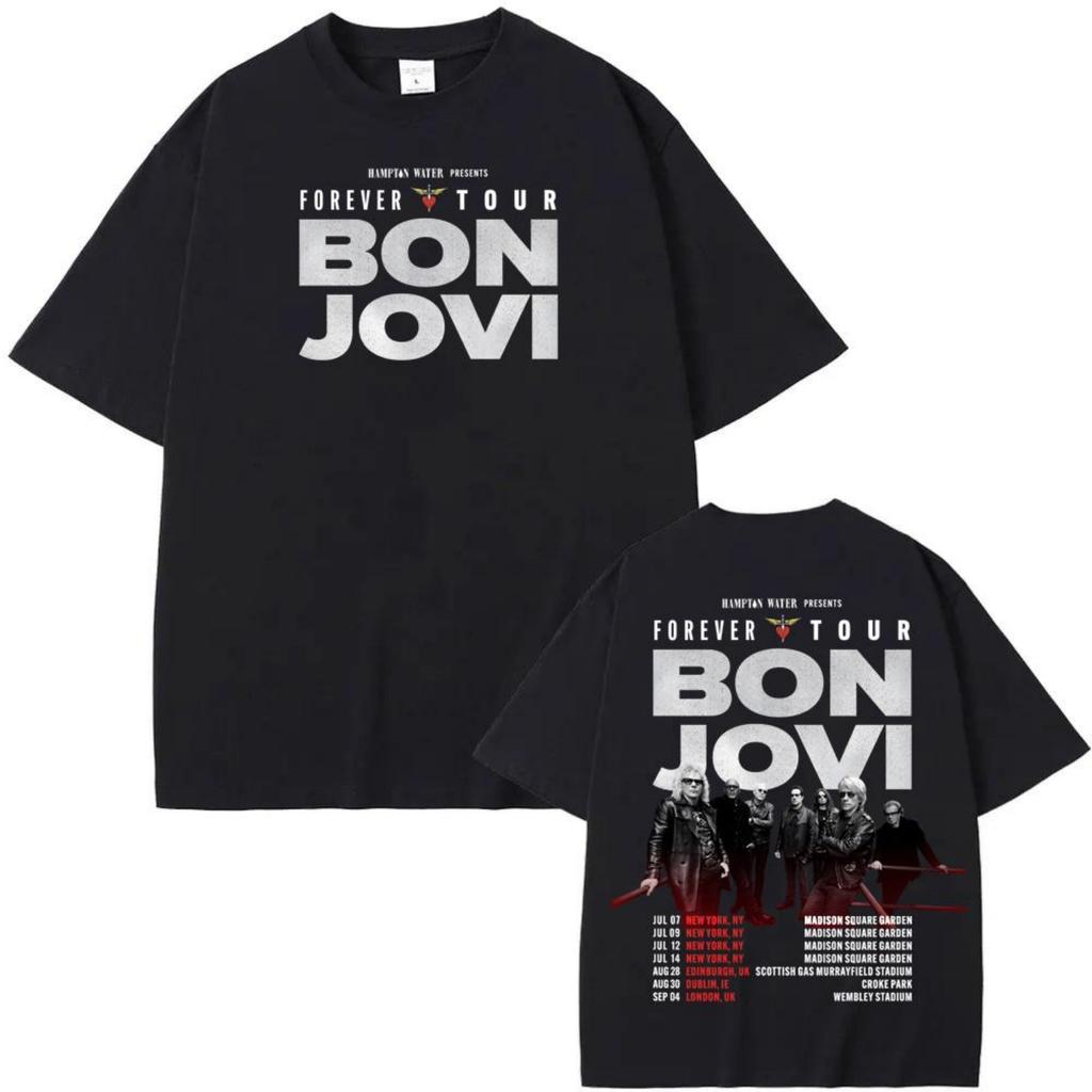 Футболка Bon Jovi Grunge Band Forever TOUR 2026 Летняя Повседневная Футболка 100% Хлопок Удобная Высококачественный Принт 100% Хлопок Топы
