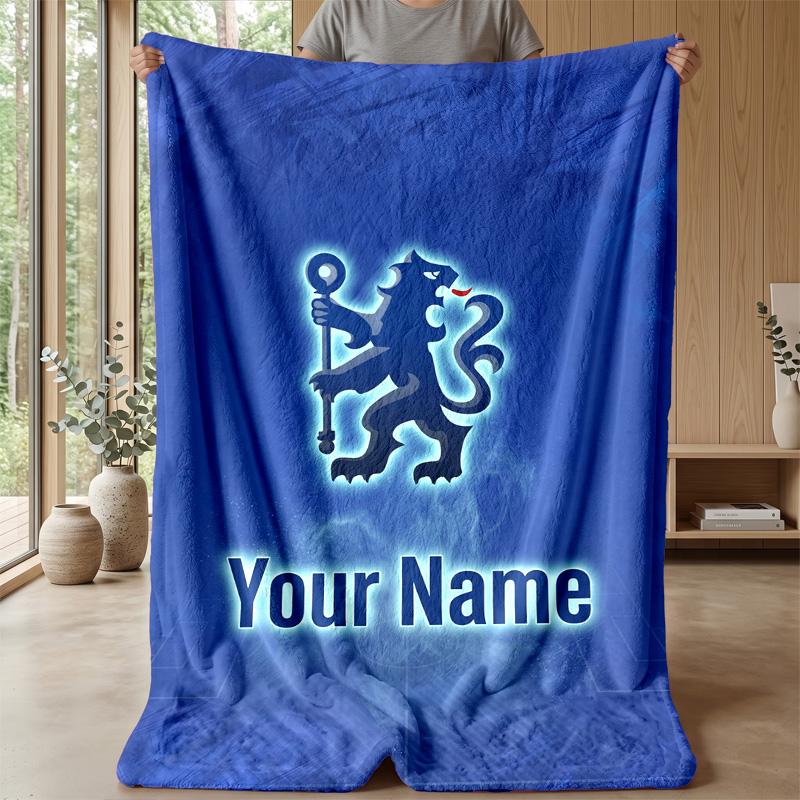 Custom Text Flannel Throw Blanket, Lightweight Cozy Bed Sofa BlanketChelsea FC