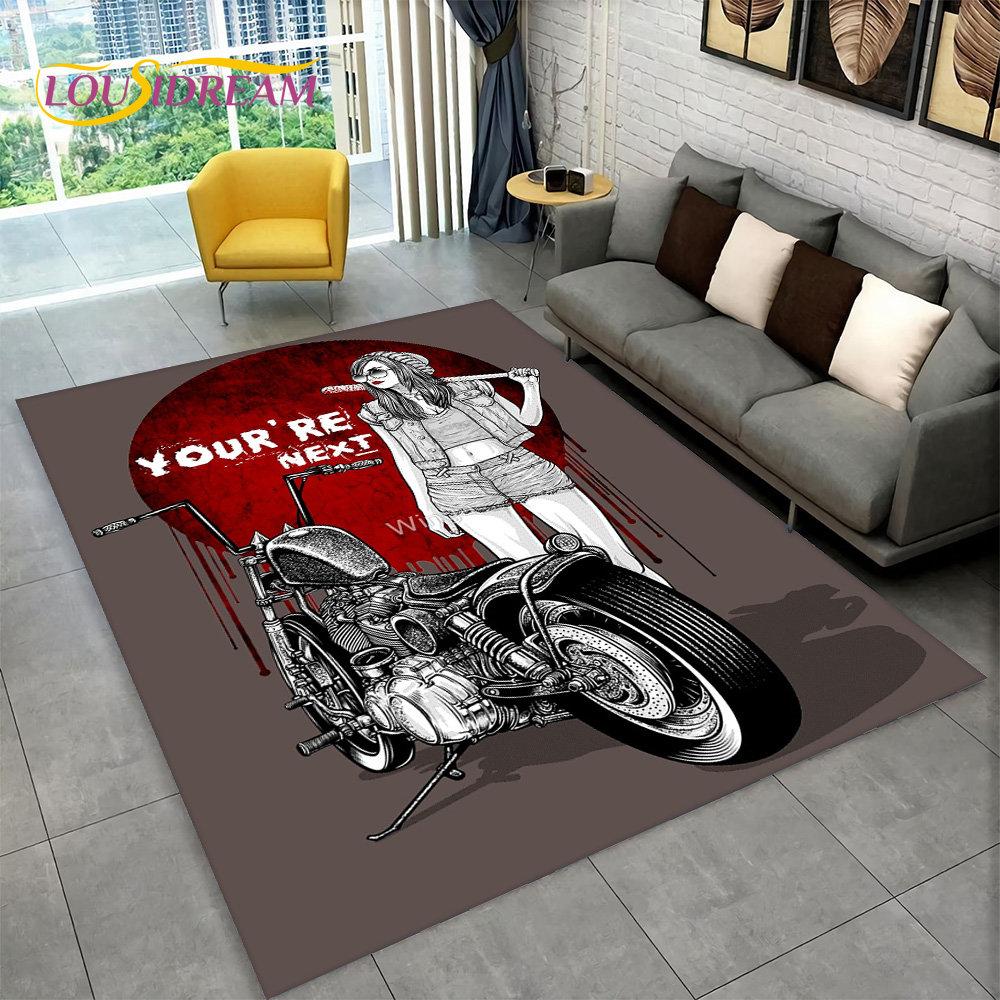 Ретро винтажный мотоциклетный ковер с черепом, ковер для гостиной, спальни, дивана, коврик для кухни, декор, детский нескользящий напольный коврик