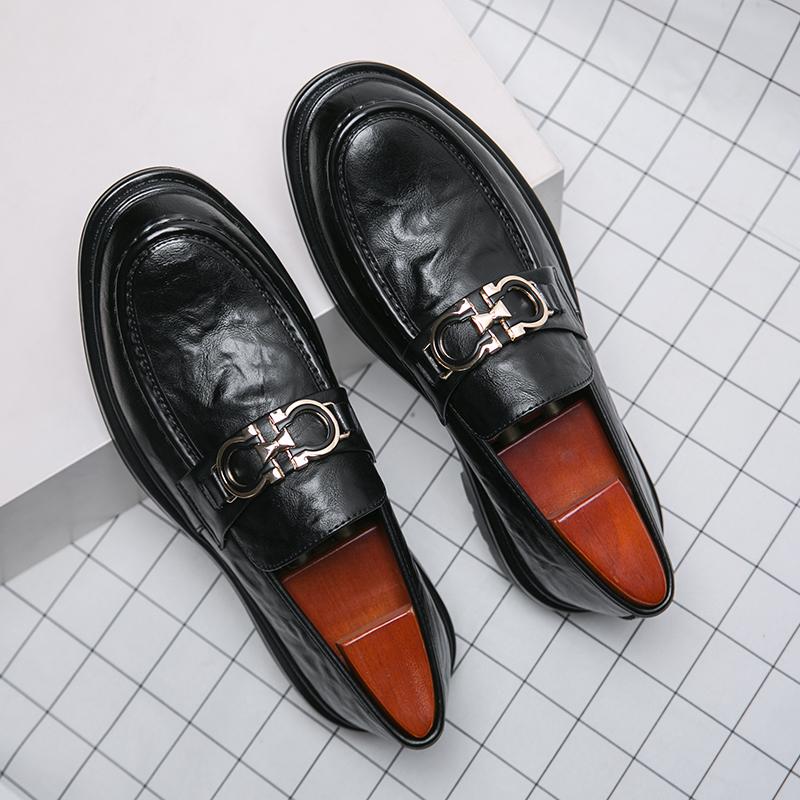 Men's Luxury Business Leather Loafers Korea Style Gentleman Formal Dress Loafers Party Pea Shoes School Style Black Grey Brown