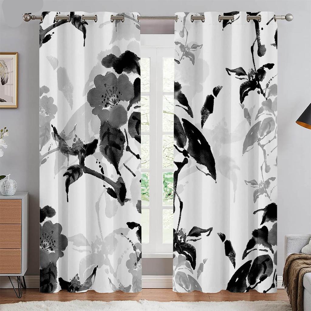 2 шт. Китайские занавески с изображением цветущей сливы, напечатанные на холсте, для спальни, гостиной, с люверсами сверху, можно заказать по индивидуальному размеру