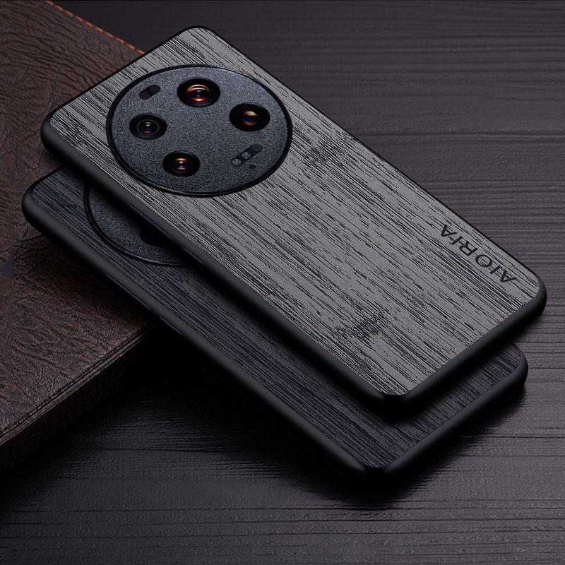 Case for Xiaomi 14 13 12 12S 11 10 13T 12T 11T Pro Ultra Lite Bamboo Wood Pattern Leather Phone Cover Luxury Cases