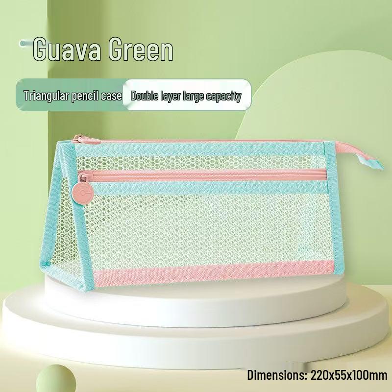 Korean Mesh Double Layer 3D Pencil Case - Large Capacity Transparent Stationery Bag