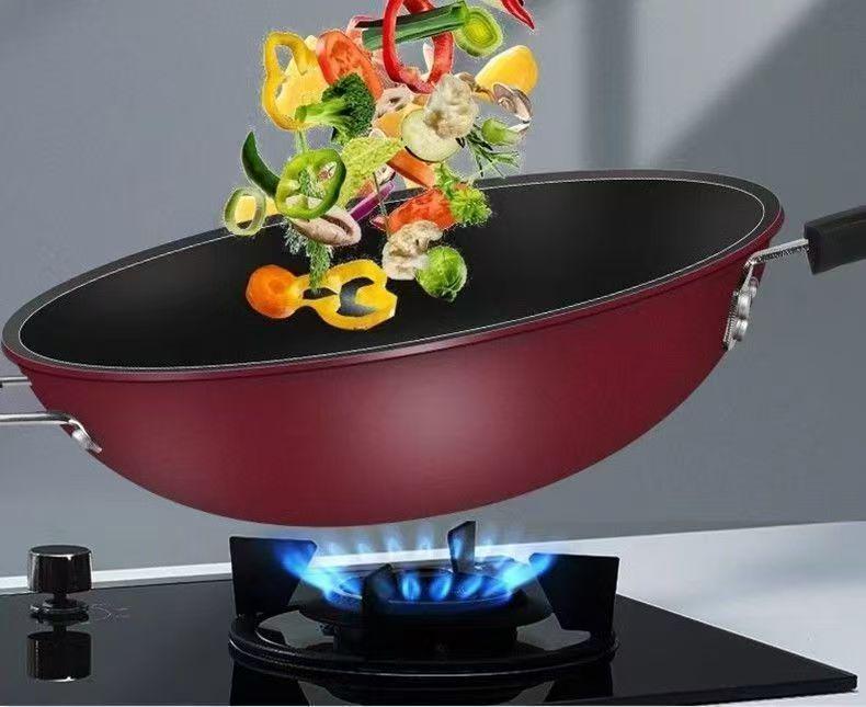 German Crystal Diamond Non-Stick Wok: Oil-Free, Smoke-Free, Induction & Gas Compatible Iron Cookware