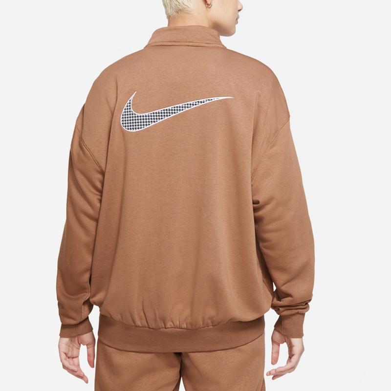 Nike Sweatshirts Women's Ancient Brown/White Stand Collar Moderate Other DD5032-256