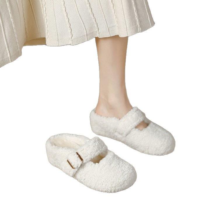 Маленький мужчина, Birkenstocks с увеличением внутренней высоты, туфли Мэри Джейн для улицы, зимние теплые хлопковые туфли, белые пушистые полутапочки