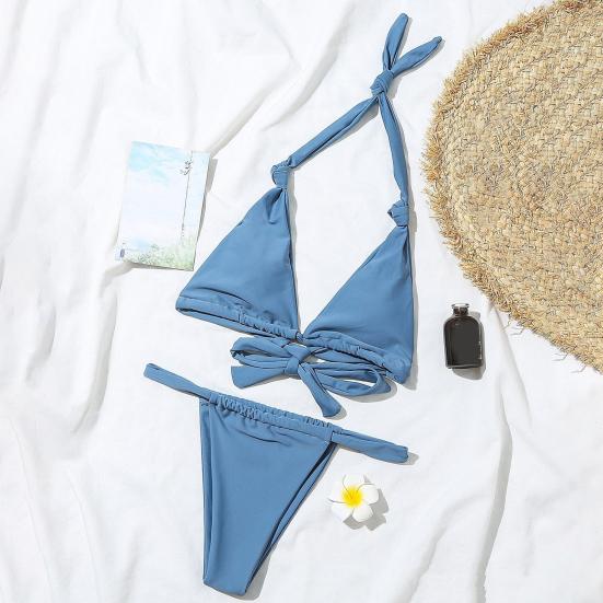 2Pcs/Set Women Bikini Set Halter Padded Wireless Bikini Bra High Waist Swimming