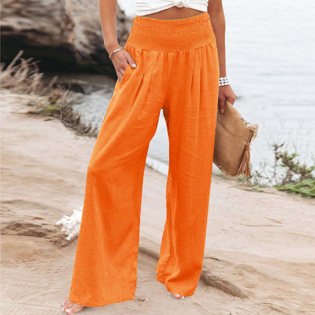 Women's Casual Pants Loose Soft Solid Color  Wide Leg Long Pants High Waist Straight Leg Pants