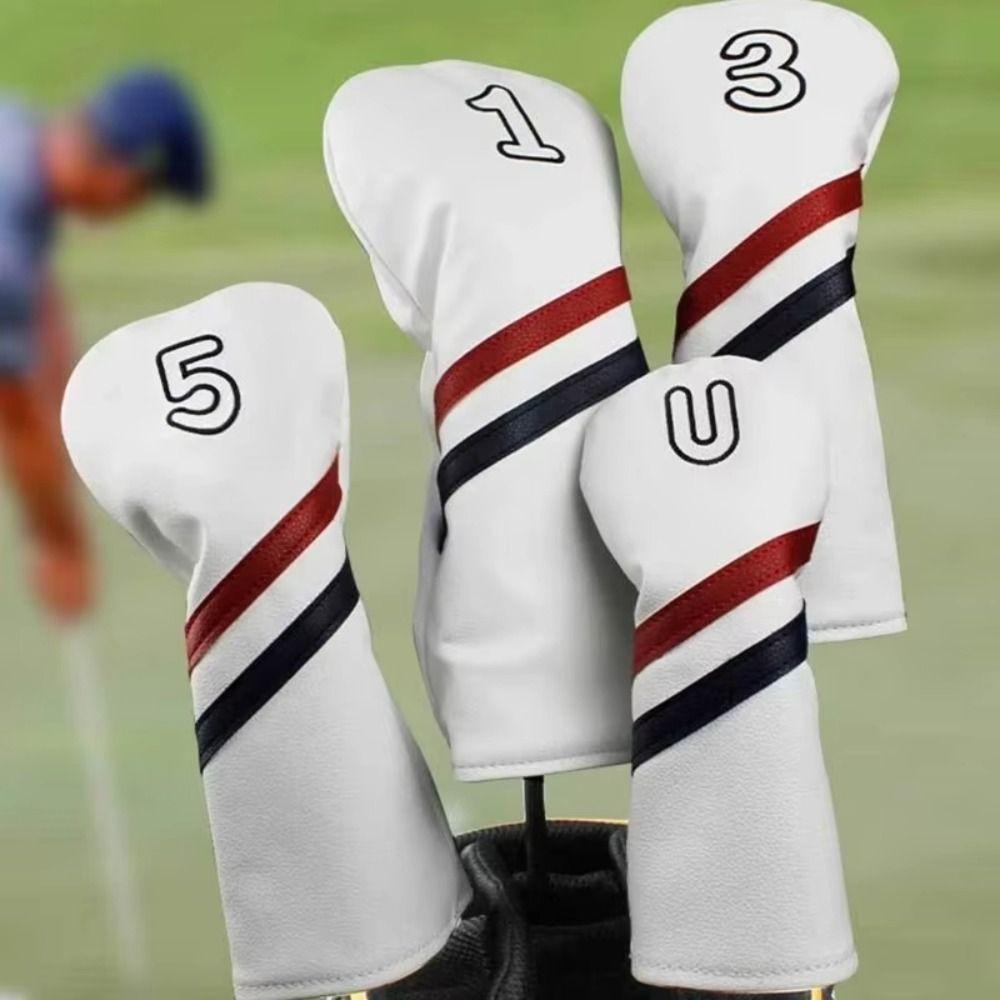 Double Line Golf Head Cover PU Leather Wood Headcover Golf Club Protector Outdoor Sports