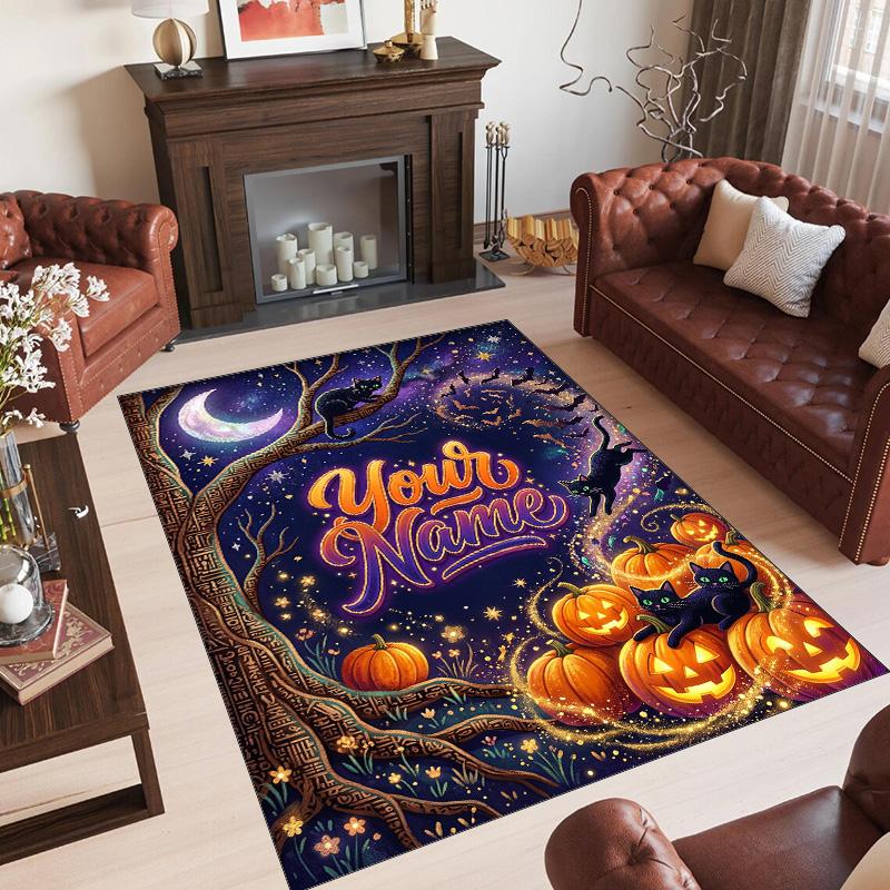Halloween Theme Crystal Velvet Rug Personalized Custom Name Text Soft Floor Mat Home Decor