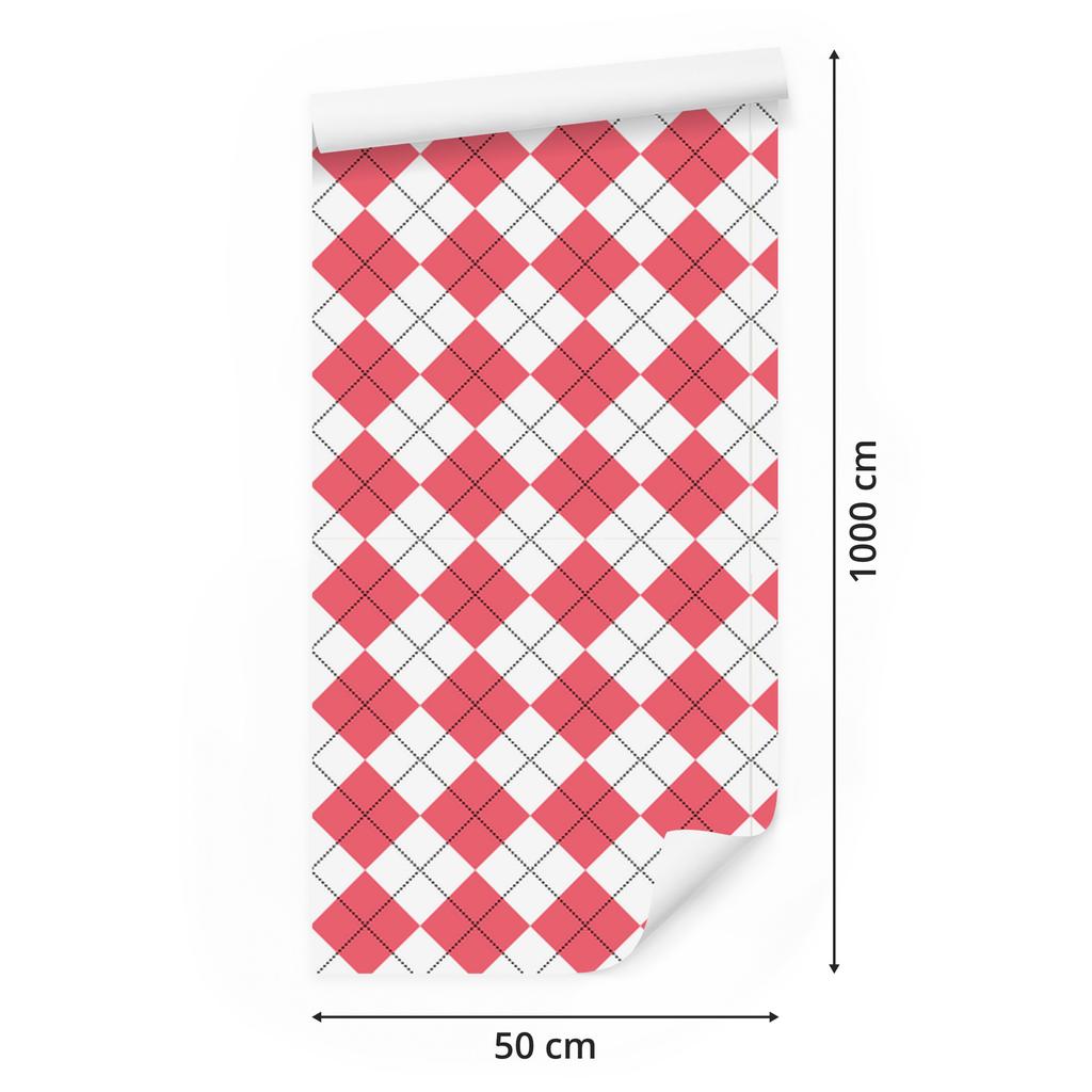 Wallpaper Basic Retro Checkered Coral and White 50x1000