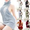 Women Sexy Backless Sleeveless Turtleneck Pullover Knit Sweater Cosplay Dress