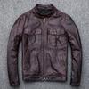 Men's Genuine Leather Jacket Burgundy First Layer Sheepskin Stand Collar Motorcycle Leather Jacket
