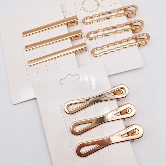 10Pcs Women Hairpins Non-fading Gloss Geometric Duck-bill Clips Anti-slip Non-falling Hollow Out Metal Openwork for Daily Wear