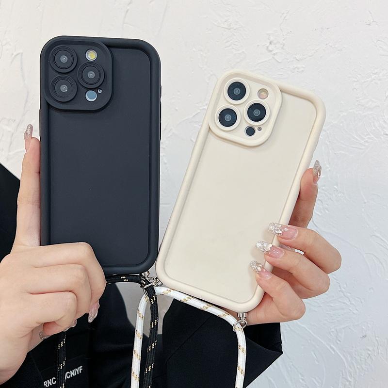 Однотонный силиконовый чехол для iPhone 16 15 Pro Max 14 13 12 11, противоударный чехол через плечо