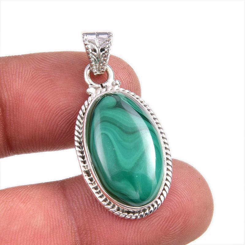 Natural Malachite Gemstone Handmade 925 Solid Sterling Silver Pendant 1.5" C0z99