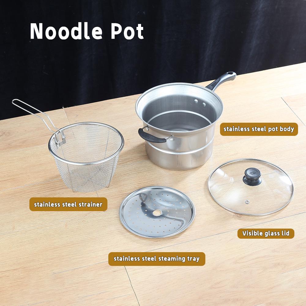 Набор посуды из нержавеющей стали 3-в-1, включающий корпус кастрюли+стеклянную крышку+корзину для фритюра, вставку-пароварку и стеклянную крышку, многофункциональный