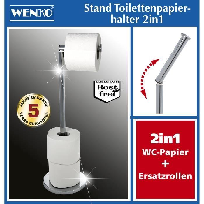 Туалетная бумага WENKO Support Papier 2en1, Туалетная бумага Porte Papier и туалетная бумага Dérouleur, Acier, 21x55x17 см, Brillant