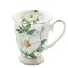 Fine Bone China Coffee Mugs Set of 4, Hand Drawn Gold Rimmed Floral Mugs, Porcelain Bone China Tea Cup with Lid, 300ml Elegant Office Home Tea Sets
