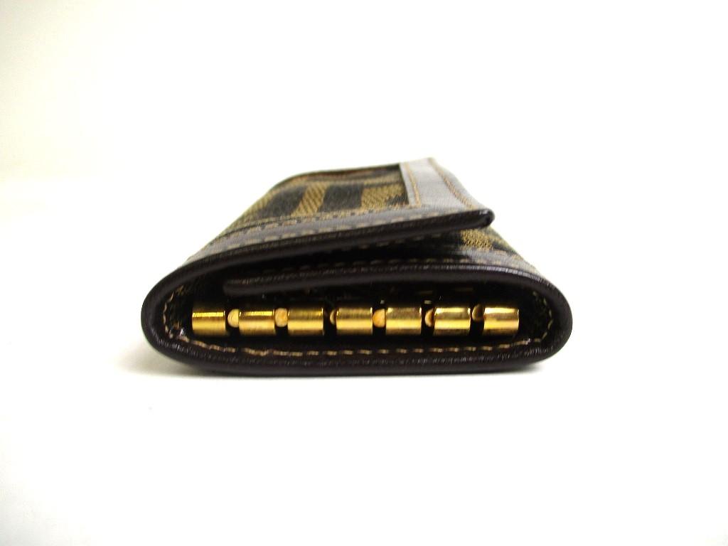Оригинальный брелок FENDI Zucca Khaki Canvas Dark Brown Leather 6pics #a455 восстановленный