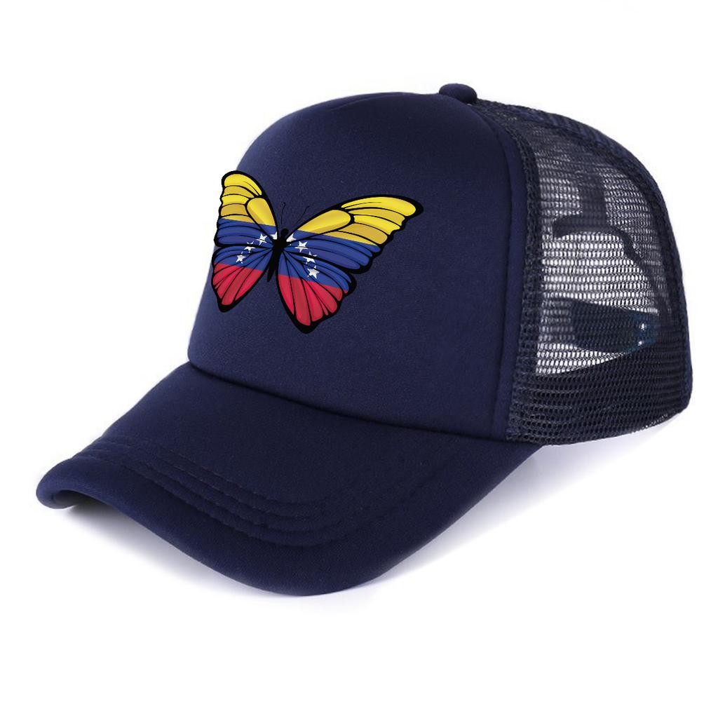 Venezuela Flag Butterfly Printed Trucker Hat Adjustable Non Stretch Multicolor Slouchy Cap for Street Style Golf Hiking