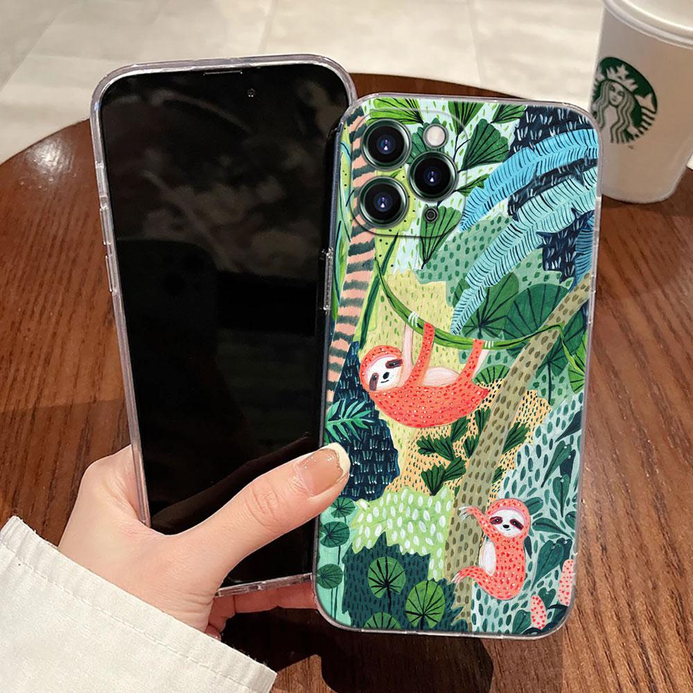 Иллюстрация Jungle Art Змея Кошки Ленивец Чехол Для Apple iPhone 17 16 15 14 13 12 11 Pro Max 16 Plus 16E 17Air 17Pro Чехол Для Телефона