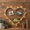 Rustic Heart-Shaped Photo Frame Hanging Romantic Wall Decoration Frame Natural DIY Family Photos Display Holder Wedding Gift