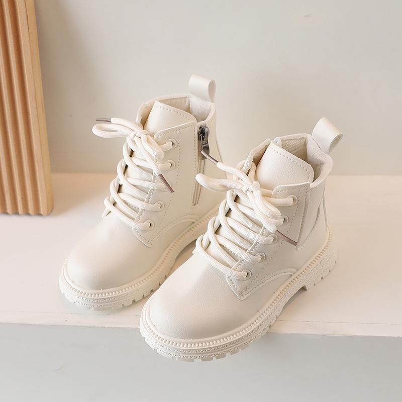 2023 весенние новые детские кожаные ботинки для мальчиков, однотонные бежевые универсальные дышащие простые детские полусапожки для девочек, повседневные