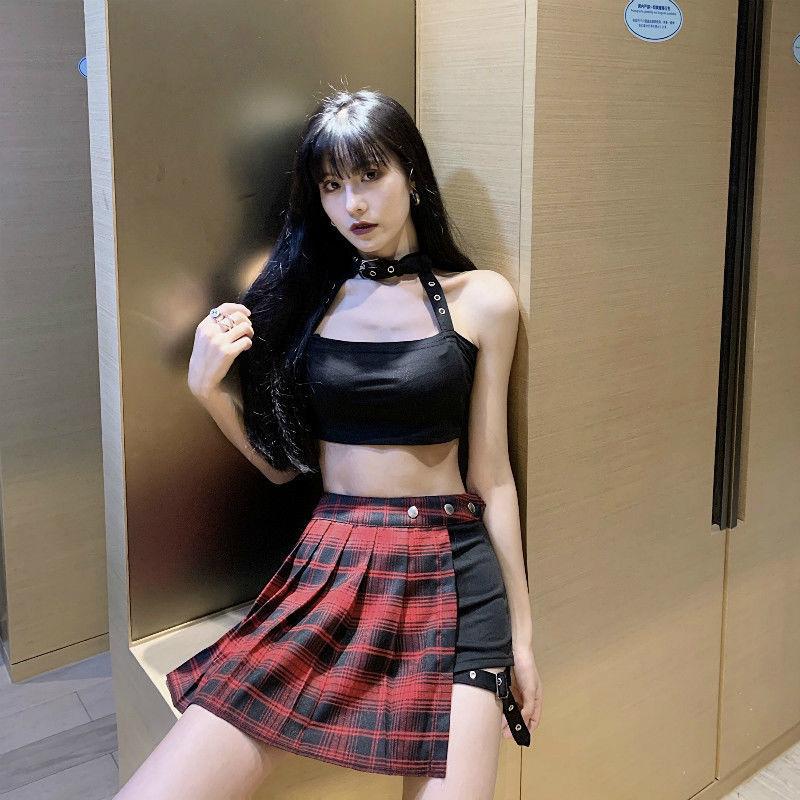 Готическая плиссированная юбка Мини-юбка в стиле панк Черная полуюбка с завязками на ногах Необычная юбка Брюки