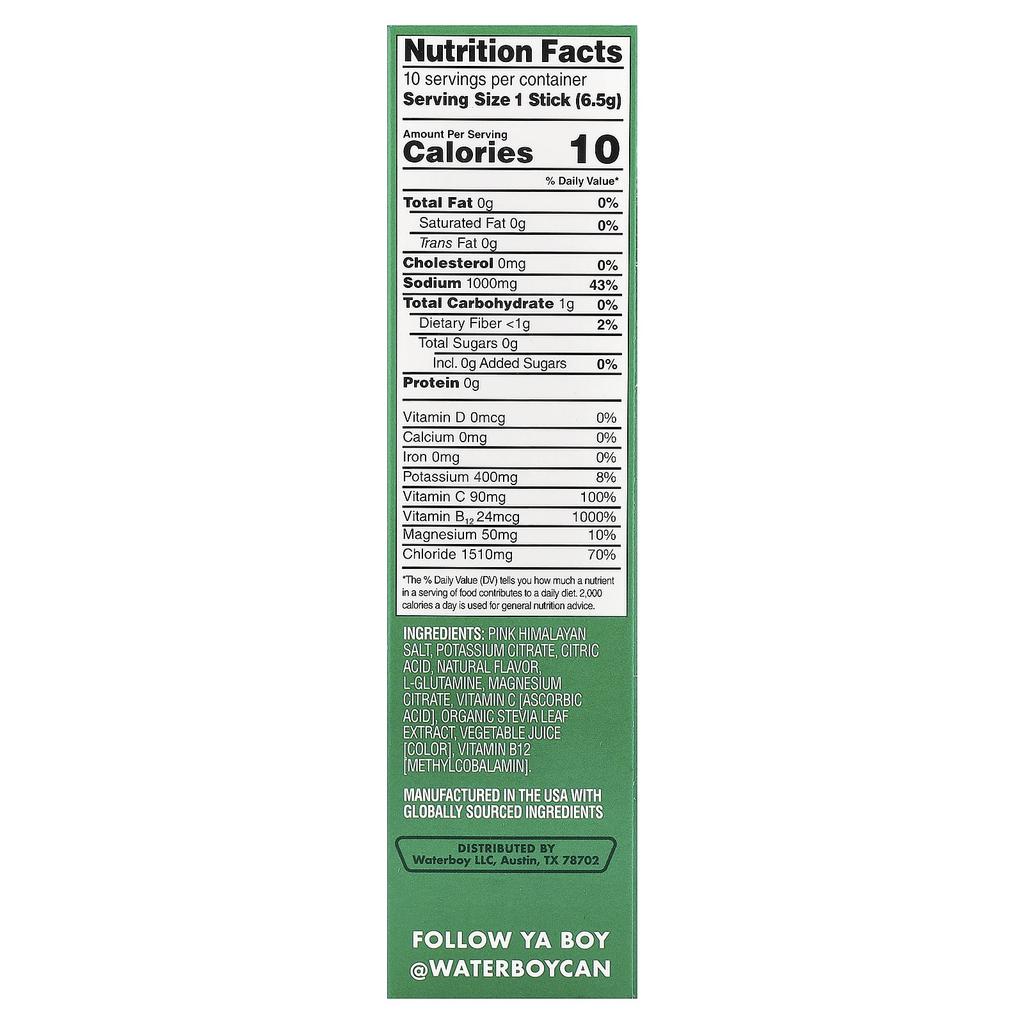 Waterboy, Hydration for Workouts, Electrolyte Drink Mix, Fruit Punch, 10 Stick Packs, 6.5g (0.23oz) Each