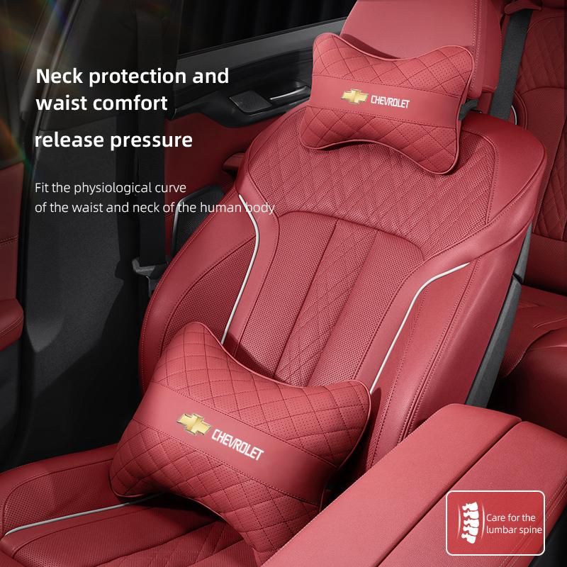 AABHJ1 Nappa Leather Car Headrest Neck Pillow Waist Cushioning For Chevrolet Spark Captiva Cruze Malibu Equinox Trax Camaro Blazer