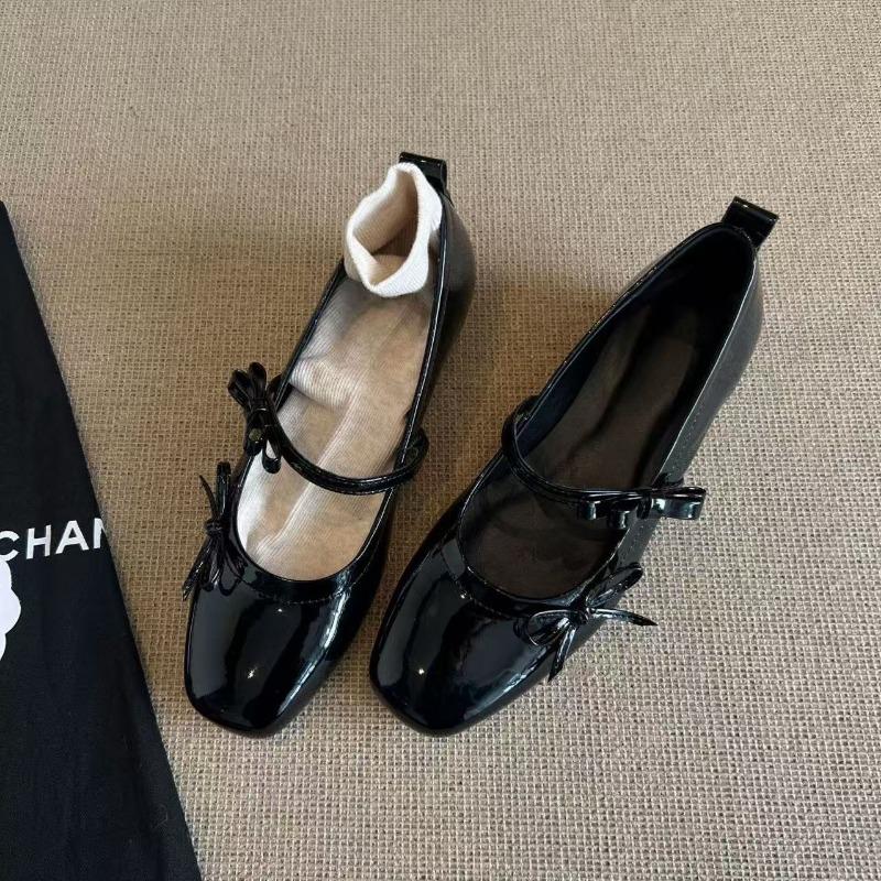 Натуральная овчина~ Однотонная обувь женская на плоской подошве туфли-балетки с бантом мелкий вырез вечерние туфли черные ретро туфли Мэри Джейн