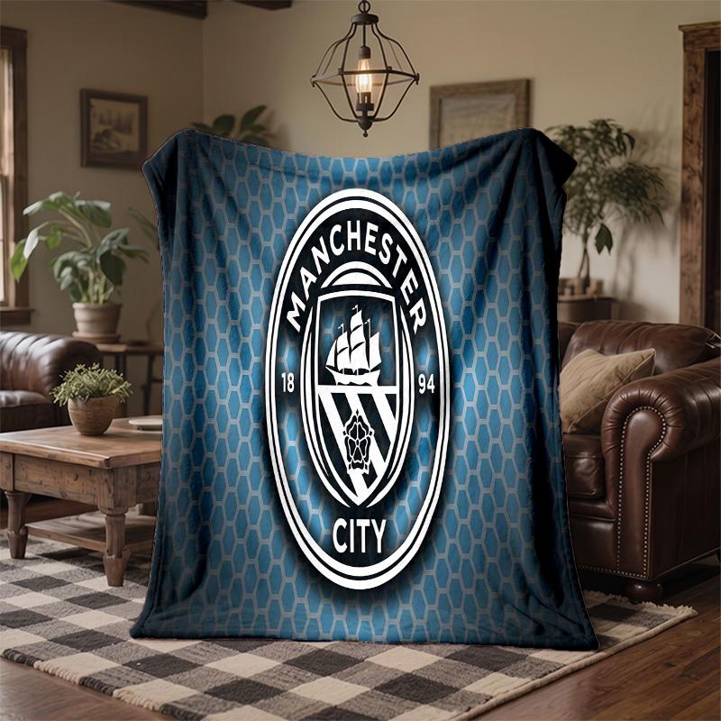 Manchester City Print Flannel Blanket Soft Warm Sofa Bed Throw Blanket For Home Office Bedroom