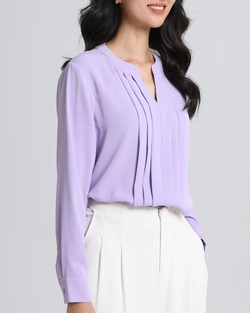 SPRING SEAON Long Sleeve Chiffon Blouse with Tucked Loose Plus Sizes Suitable for Size L Women's V-Neck Detail, Fit, Available, Suits, Office,