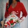 Santa Claus Christmas Tree Print Women Tshirts Ladies Tops Long Sleeve V-neck Pullover Femme T-shirts T Shirt For Women