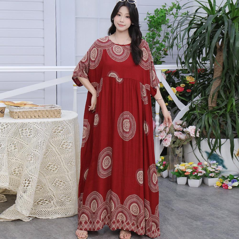 Юго-Восточная Азия 100 кг супер пышное платье пышная девушка плюс короткий рукав платье для беременных свободная цветочная пляжная длинная юбка