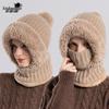Women's Winter Knitted Hat with Scarf & Mask - Windproof, Plus Velvet, Warm Wool, Ideal for Cycling