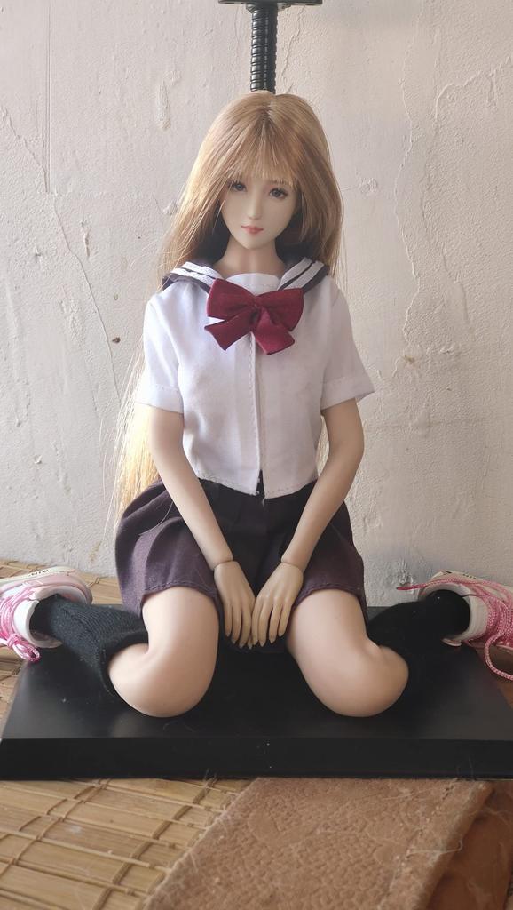 Figure High School Girl Cute Innocent White Gray Sailor Uniform and Stockings Set Fits TBLeague and Other Figures and Shoes Not [TOYBARJAPAN] 1/6