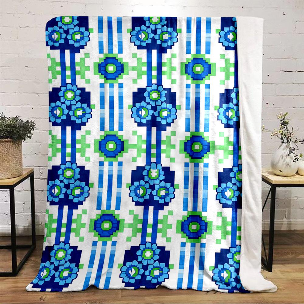 Pixel-style floral pattern blanket design. Flannel blanket for bedroom, living room, sofa, and nap sofas.