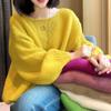 Korean Sweet Style Youthful Versatile Solid Long Sleeve Sweater Women Loose Lazy Fit Slimming Knit Top
