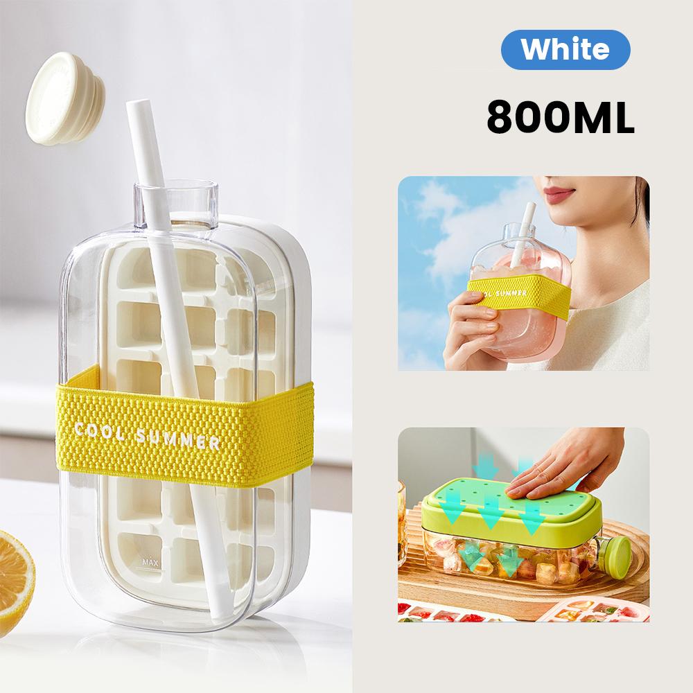 Ice Cube Tray With Lid - NO SPILL Ice Tray For Freezer - NO TOUCH Silicone Ice Cube Tray For Freezer With Straw + Cable Tie Mold