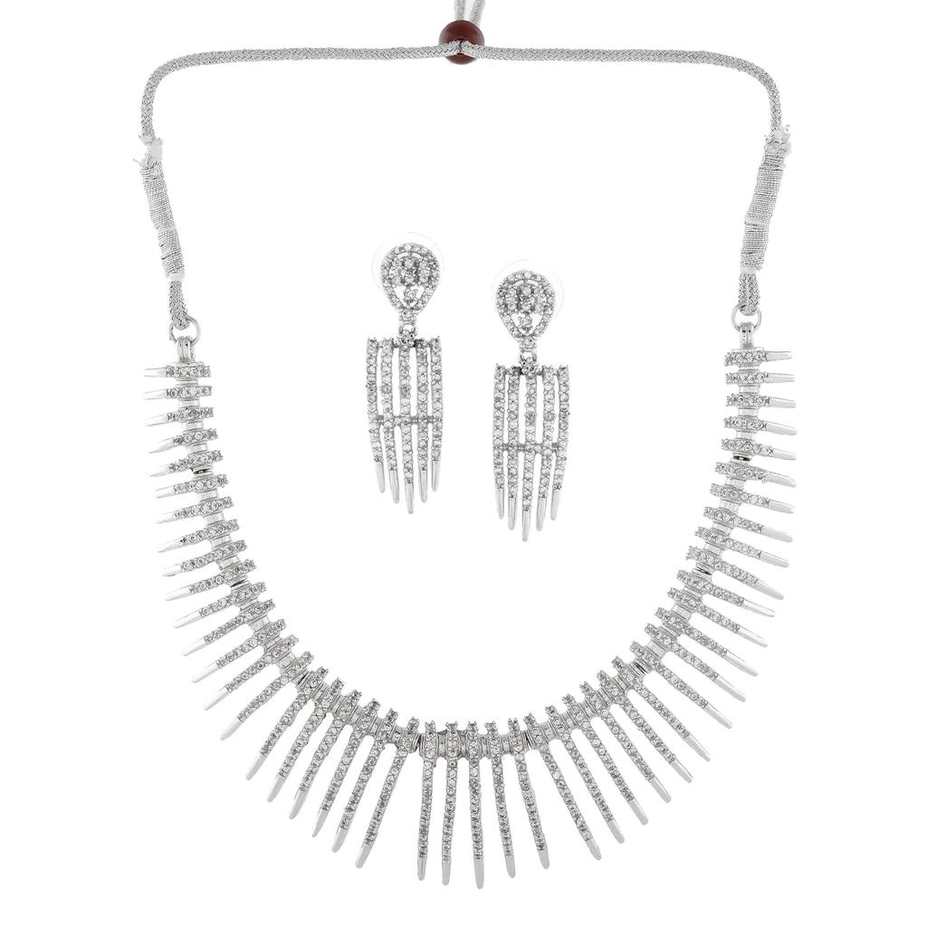 Комплект колье Estele с родиевым покрытием и блестящими полосками CZ для женщин