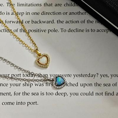 Минималистичное ожерелье из стерлингового серебра 925 пробы «Океанское сердце» с опаловой инкрустацией