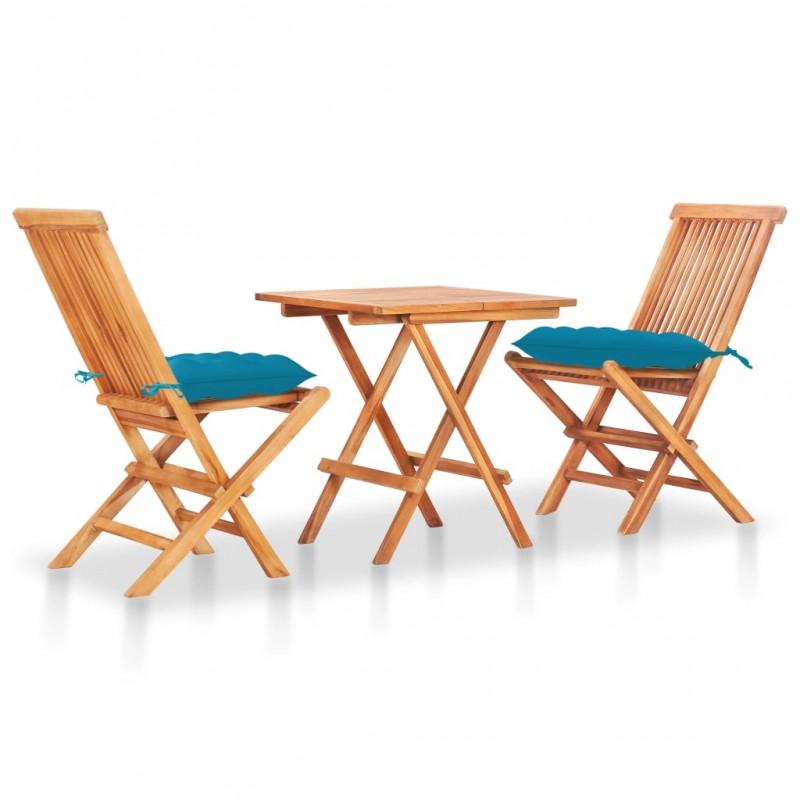 Day and Night - Day and Night Bistro Set 3 Pieces Solid Teak Wood and Light Blue Cushions