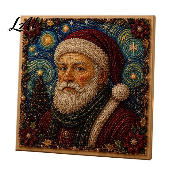 DIY Craft Sets for Adults Xmas Faux Pearl Art Kit Santa Claus Reindeer Painting Handmade Christmas Decorations Sparkling 3D Festive Wall Kit Adults