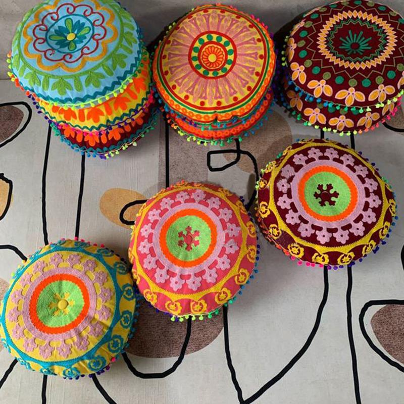 Подушка в богемном марокканском стиле с этнической вышивкой, подушка для медитации, коврик для пуфа на эркер с сердечником для домашнего декора