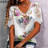 Women's Fashion Casual Summer Spring Flower Pattern Print Short Sleeve V-Neck Blouses & Shirts