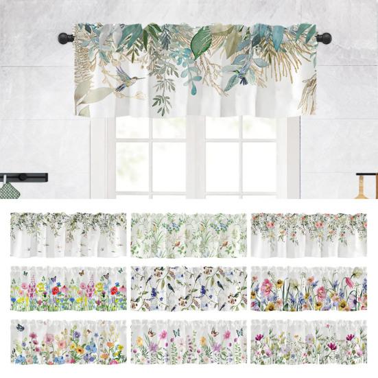 Весенняя Цветочная Занавеска-Ламбрекен Листья Цветы Оконный Ламбрекен Короткая Кухонная Занавеска-Ламбрекен с Карманчиком для Штанги для Ванной Комнаты Столовой