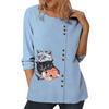 Женский синий повседневный топ с индивидуальными принтами, круглым вырезом, длинными рукавами и пуговицами, размеры S-5XL