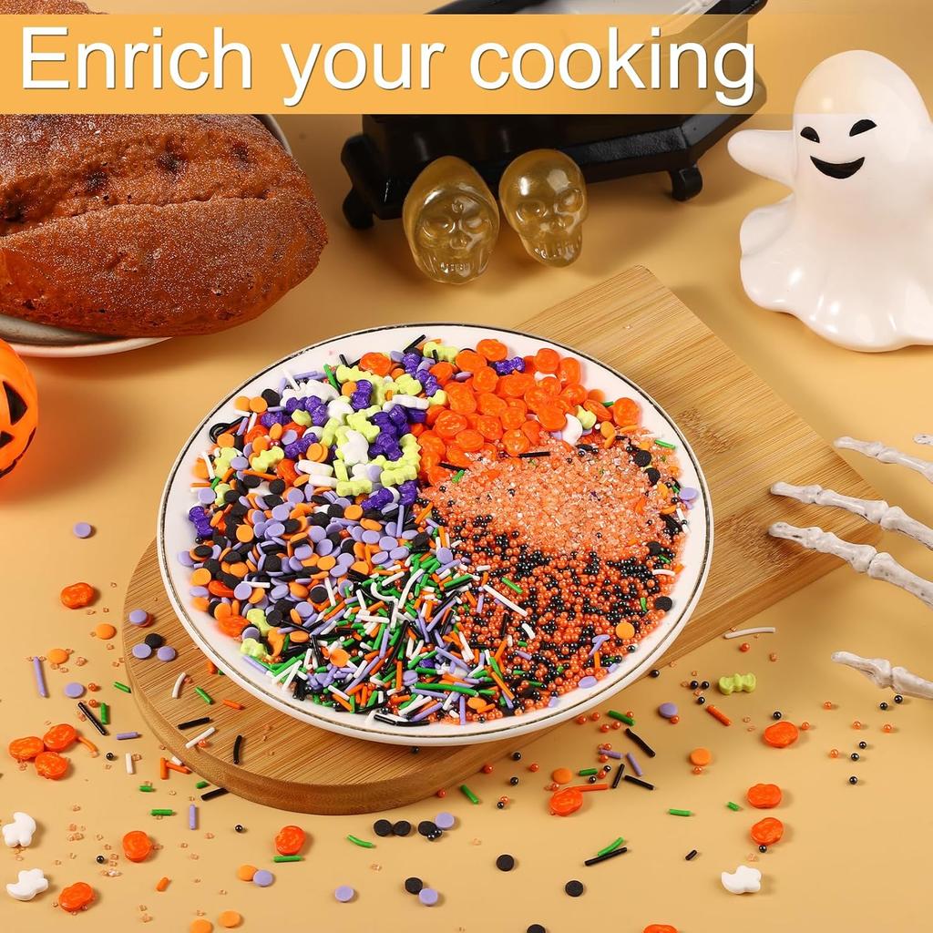 Halloween Sprinkles Mix, 6 Cell Assorted Festive Sprinkles Edible Colorful Variety Candy Sugar Sweets Icing Decorations for Bonbon Halloween Cookies